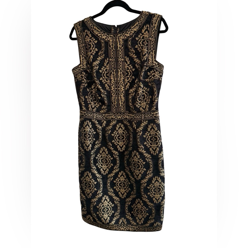 Tadashi Shoji Cindy dress sleeveless, beautiful, gold, black jacquard. Size 10 - Picture 3 of 6